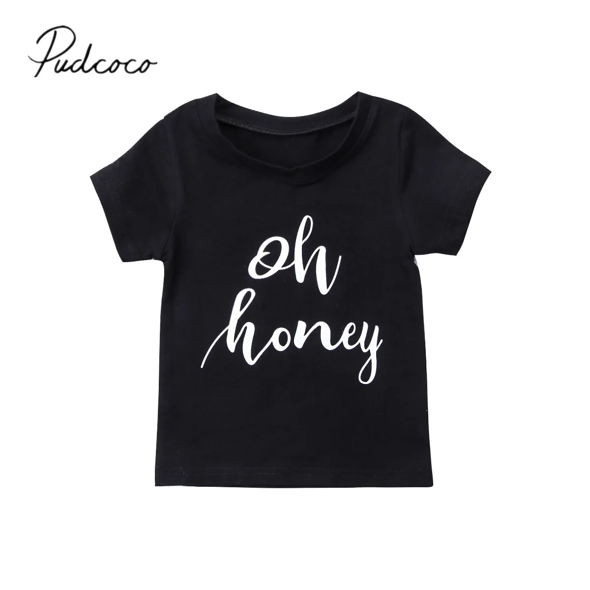

2018 Brand New Toddler Infant Child Kid Boys Girl Short Sleeve Shirt Oh Honey Printed Tops Clothes Casual Letter Outfits