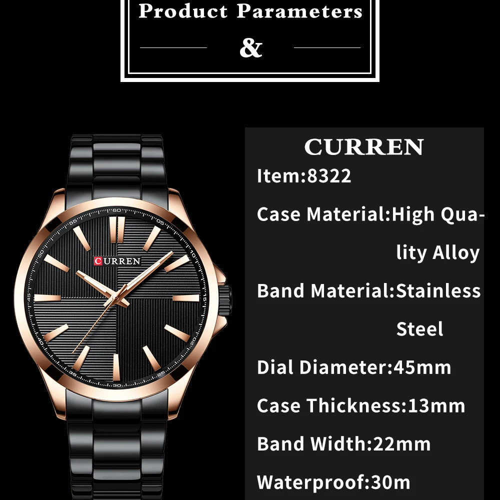 CURREN Relogio Masculino Stainless Steel Men's Watches Luxury Business Mens Quartz Watch For Men Wristwatch Male Hour Waterproof