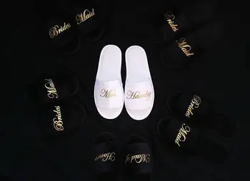 

custom black white wedding bride spa slippers day bridesmaid hen night Bachelorette party favors gifts