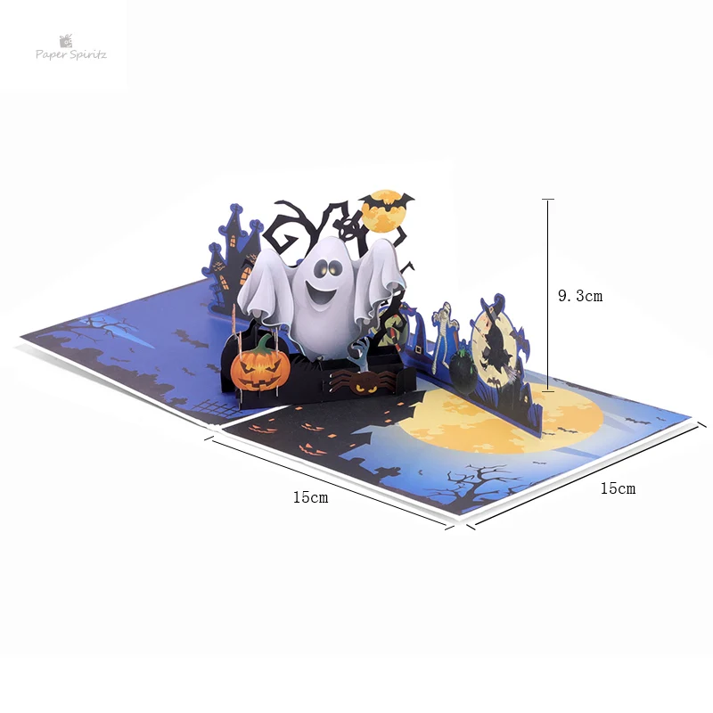  PAPER SPIRITZ Happy Halloween Cards 3D laser Cut Paper Love Pop Up Card with Envelope Invitations G - 32899827468
