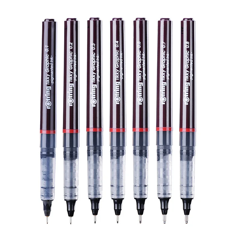 7 шт. Rotring Tikky Графический тонко пишущие волокна ручка 0,1 0,2 0,3 0,4 0,5 0,7 0,8 мм Игла точка тонкая грань ручка трубчатая ручка