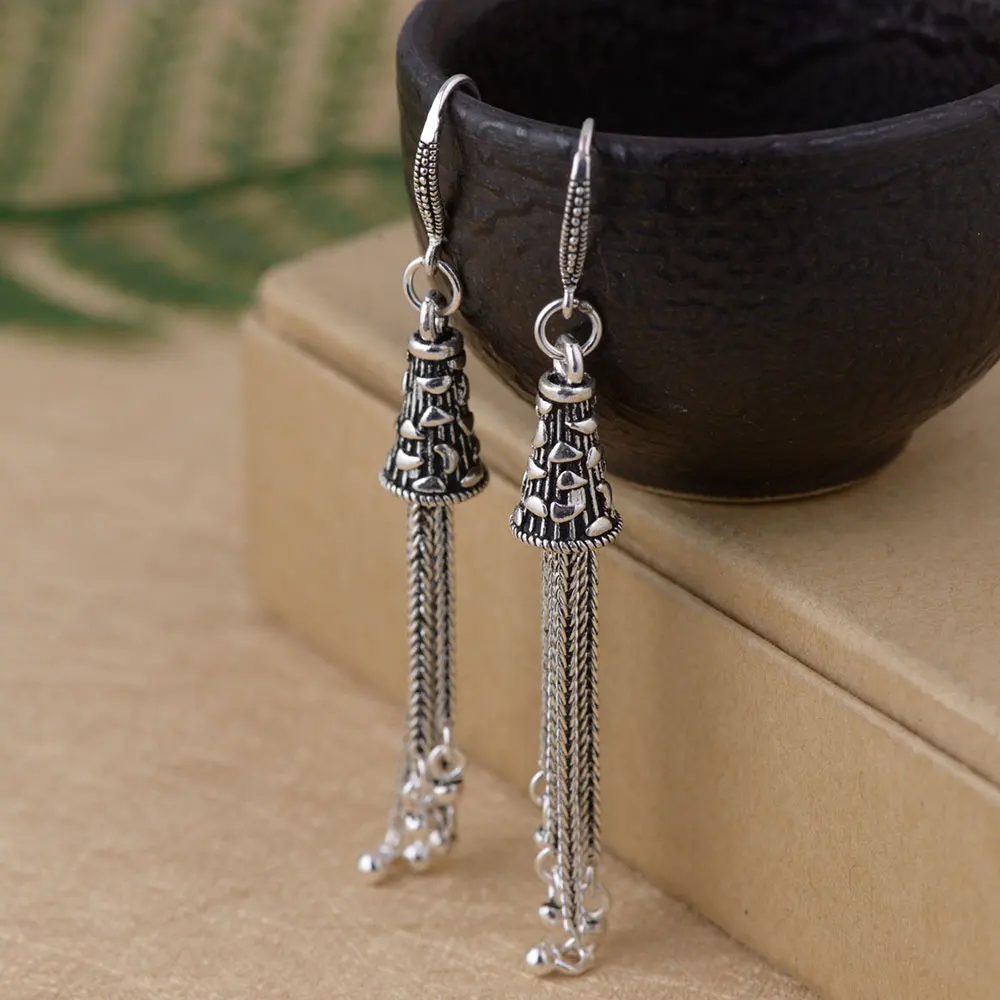 FNJ 925 Silver Hang Earrings for Women Jewelry Long Tassel 100 S925 Sterling Silver boucle d