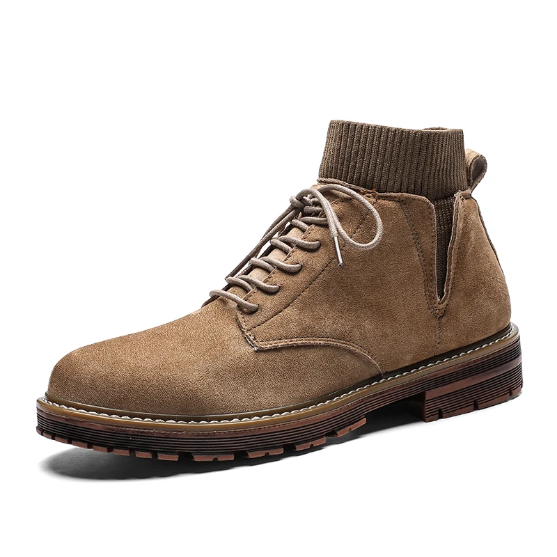 

Men's Winter Boots Male Moccasins Knitting Flock Upper Breathable Insole Wearable Mens Winter Sneakers Male Shoes