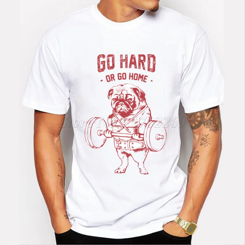 

Hot Sale Fashion Pug Squat Exercise Hard Design Mne's Creative Printed T-shirt Short Sleeve Male Funny Tops Hipster Casual Tee