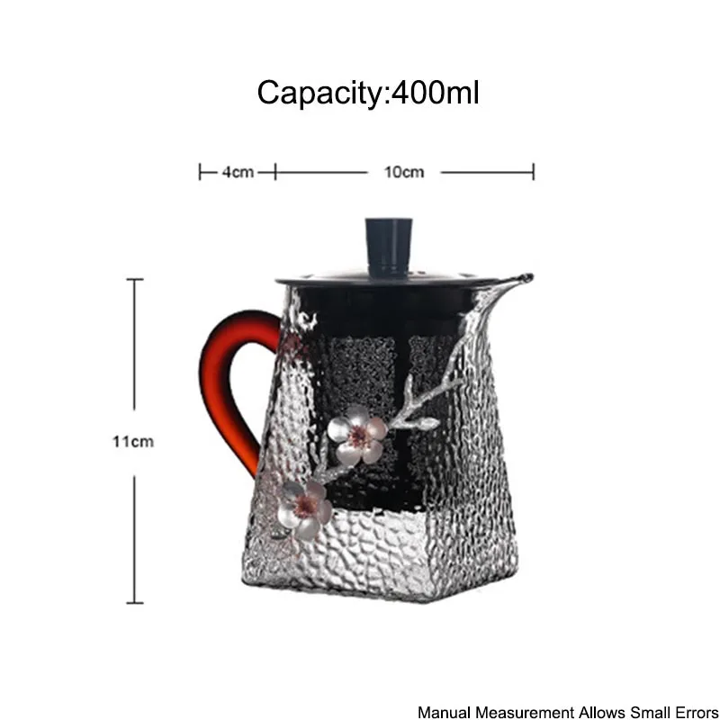 Креативный термостойкий стеклянный чайник 304 из нержавеющей стали фильтр китайский чайный набор кунг-фу ручной работы оловянный цветок сливы чайные горшки чайник - Цвет: Capacity400ml