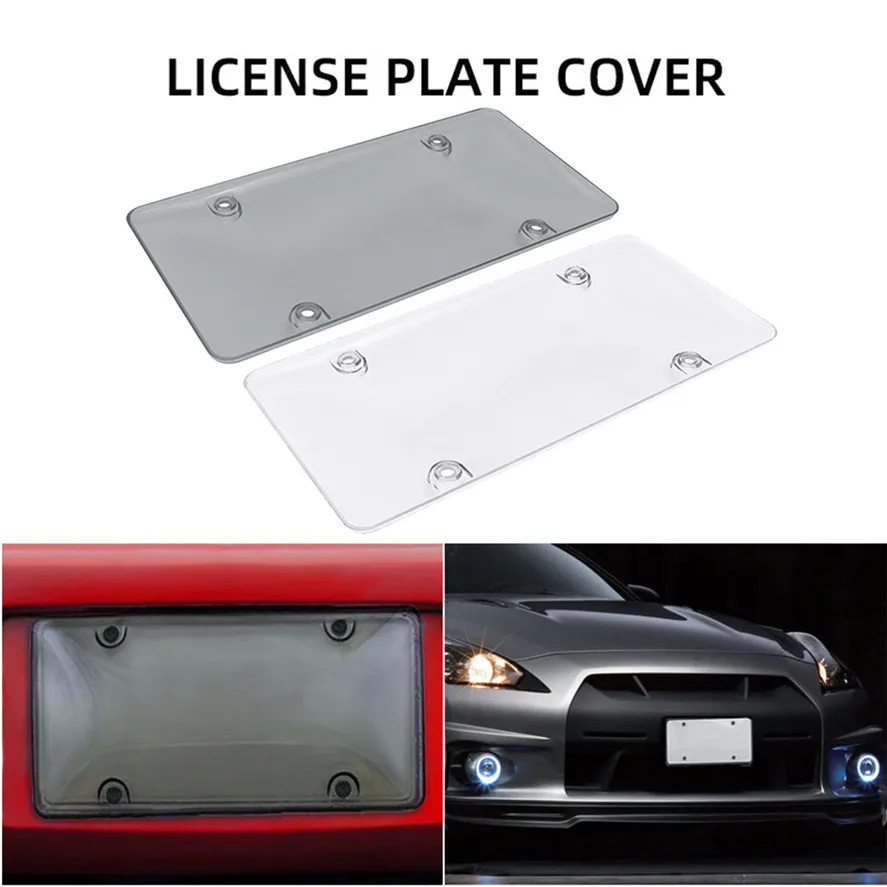 

New 1 pair 12" X 6" Smoked Clear License Plate Cover Frame Shield Tinted Bubbled Flat Car 0718#20