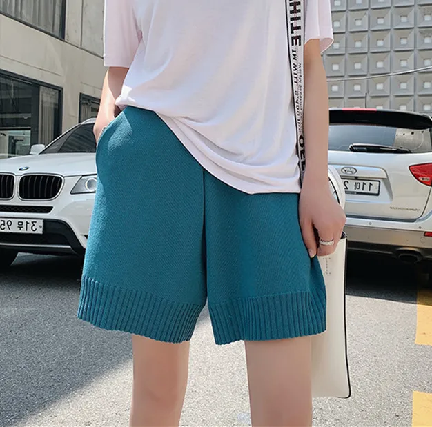 

Harajuku Casual Women Plain High Waist Short Pants Loose Ice Silk Summer Knitting Shorts