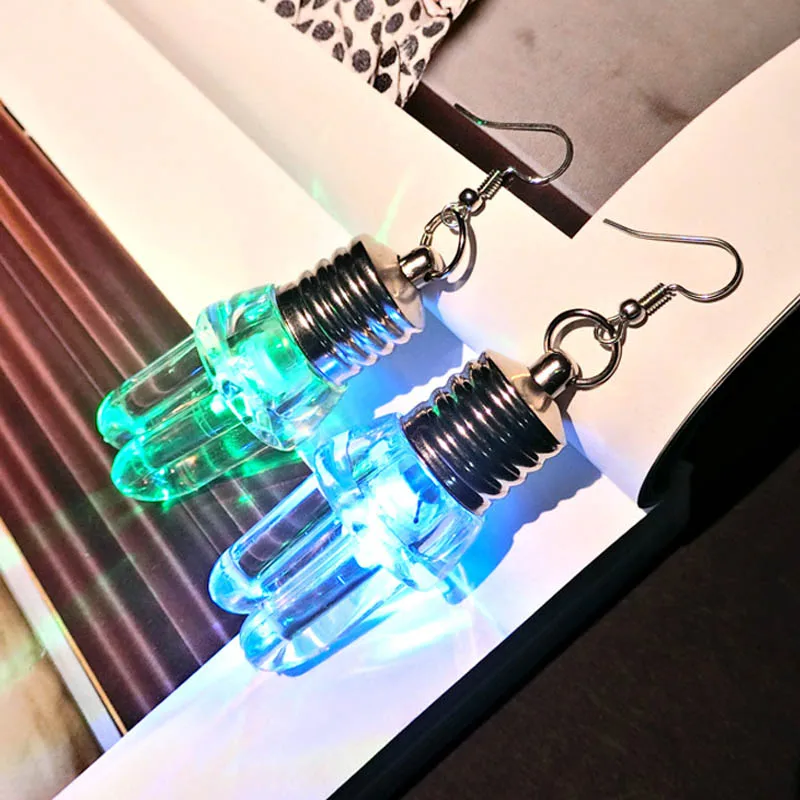 1 Pair Personality Bulb Earrings Ladies Girls LED Colorful Flashing