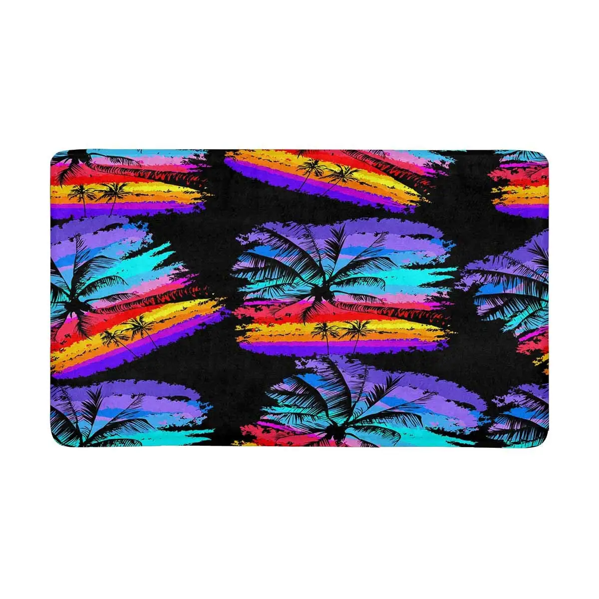 Tropical Pattern Pink and Purple Palm Tree Doormat Anti Slip Entrance