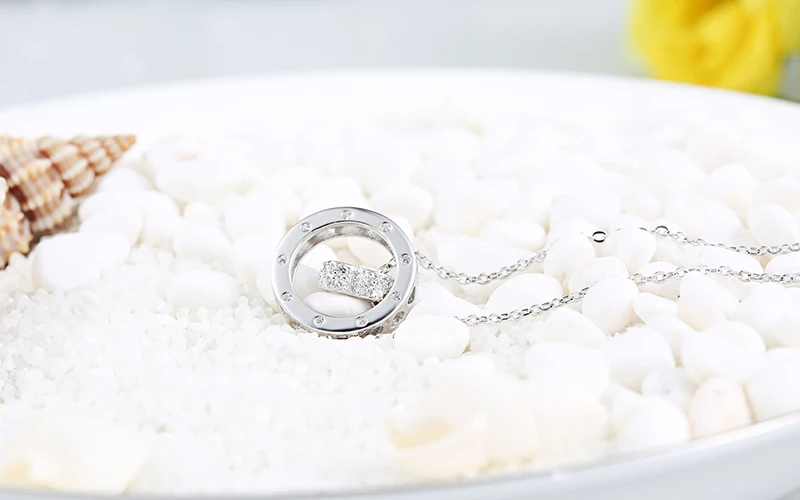 Sinya 925 sterling Silver pendant necklace Round ring and heart design for lover women girls include necklace chain 43cm+6cm (19)