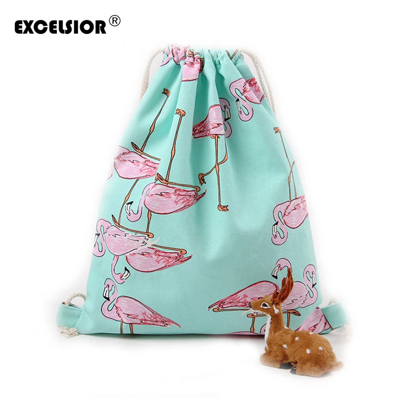 

EXCELSIOR Cheap Female Backpacks 3D Printing School Bags Flamingos Drawstring Bag Women's Backpack Travel Beach Shoes Bag G0752