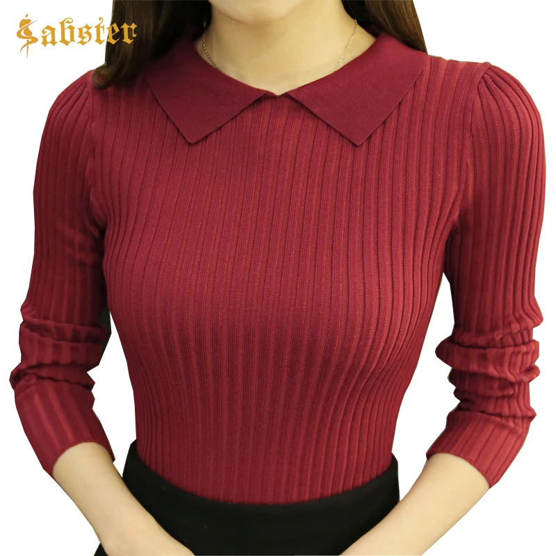 

2018 Autumn Winter Women Sweaters and Pullovers Hollow out Back Solid Elegant Peter Pan collar Knitted Sweater kz317