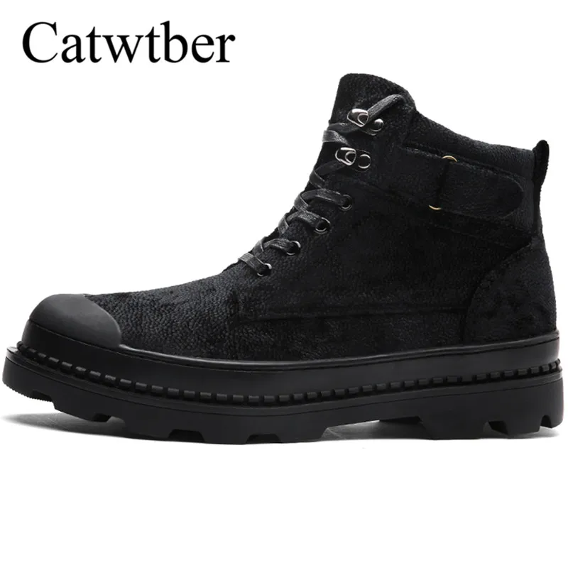 

Catwtber Men Boots Leather Male Ankle Boots Luxury Designer Shoes Botas Masculinas Handmade Outdoor Sport Men Shoes