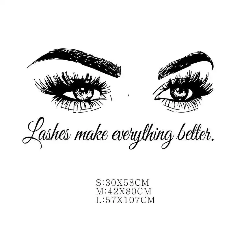 Lashes makes everything better Beautiful Eyes Art Home Wall Stickers Girls Room Decor Three Size