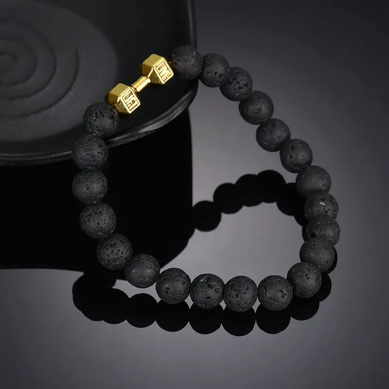 

Hot simple fashion street shoot party nightclub handmade beaded Dumbbell model Lava beads charm Bracelets women men