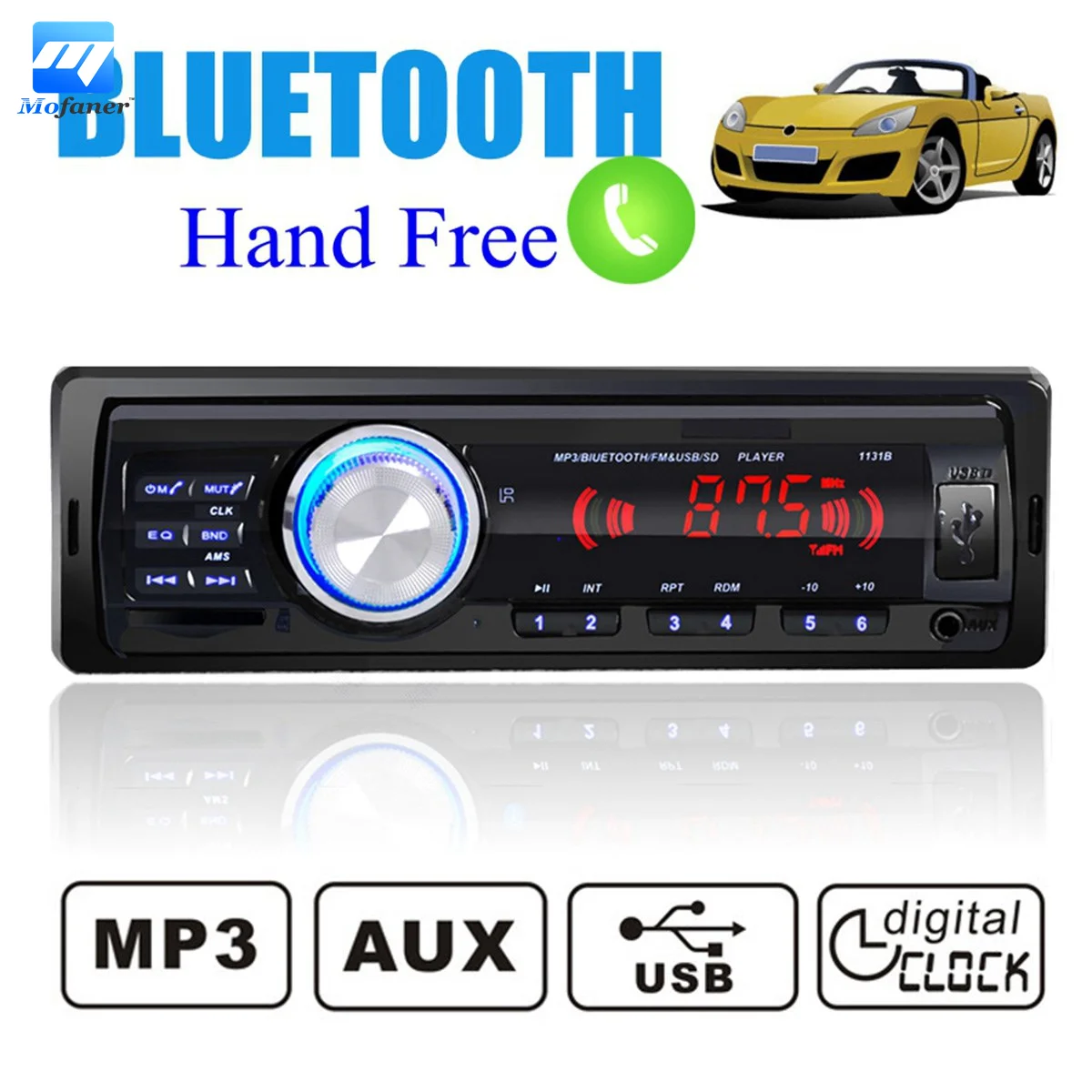  2015 Brand New Car Radio Bluetooth Stereo In-dash Head Unit Player 12V SD/USB Input MP3 Player Receiver /AUX-IN/FM 