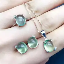 Натуральный Зеленый Пренит Ювелирные наборы драгоценных камней натуральный драгоценный камень Кулон Кольцо Серьги 925 серебро стильные элегантные круглые женские ювелирные изделия