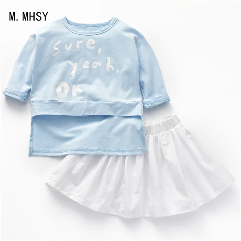 

Baby girl sports clothes 7 minutes of sleeve skirt Sets kids 2PCS coat children Cute letter lovely outfits Children Clothing