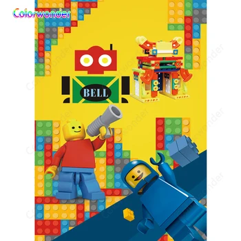 

Colorwonder Photography Background Lego Toy 5x7ft Colorful House with Astronaut and Astronomy Enthusiast Backdrop for Photo Prop