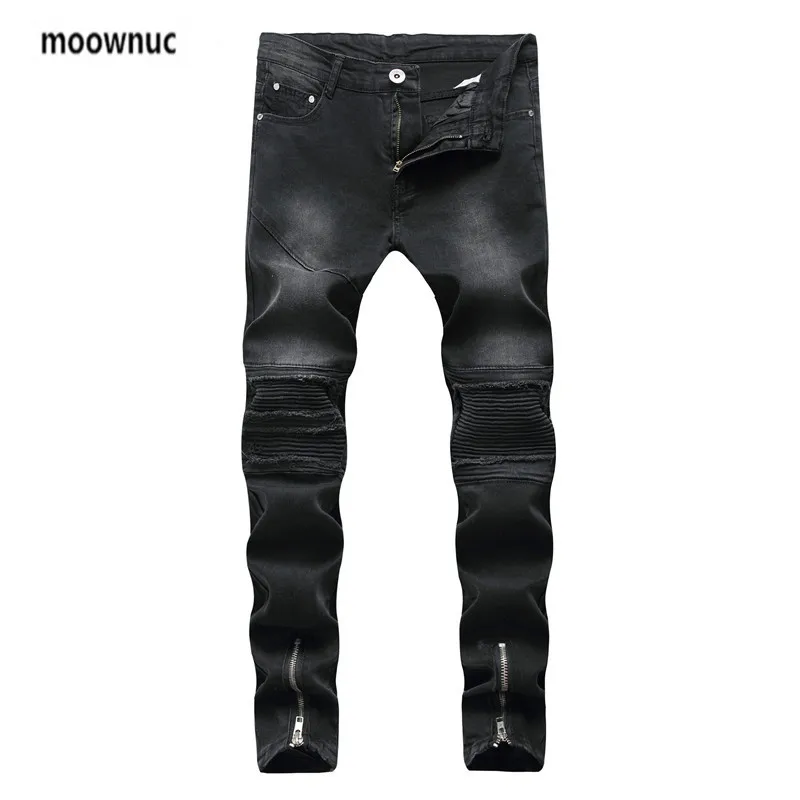 2019 мужские стильные повседневные узкие эластичные джинсы на молнии, мужские высококачественные прямые Классические черные джинсы, джинсы