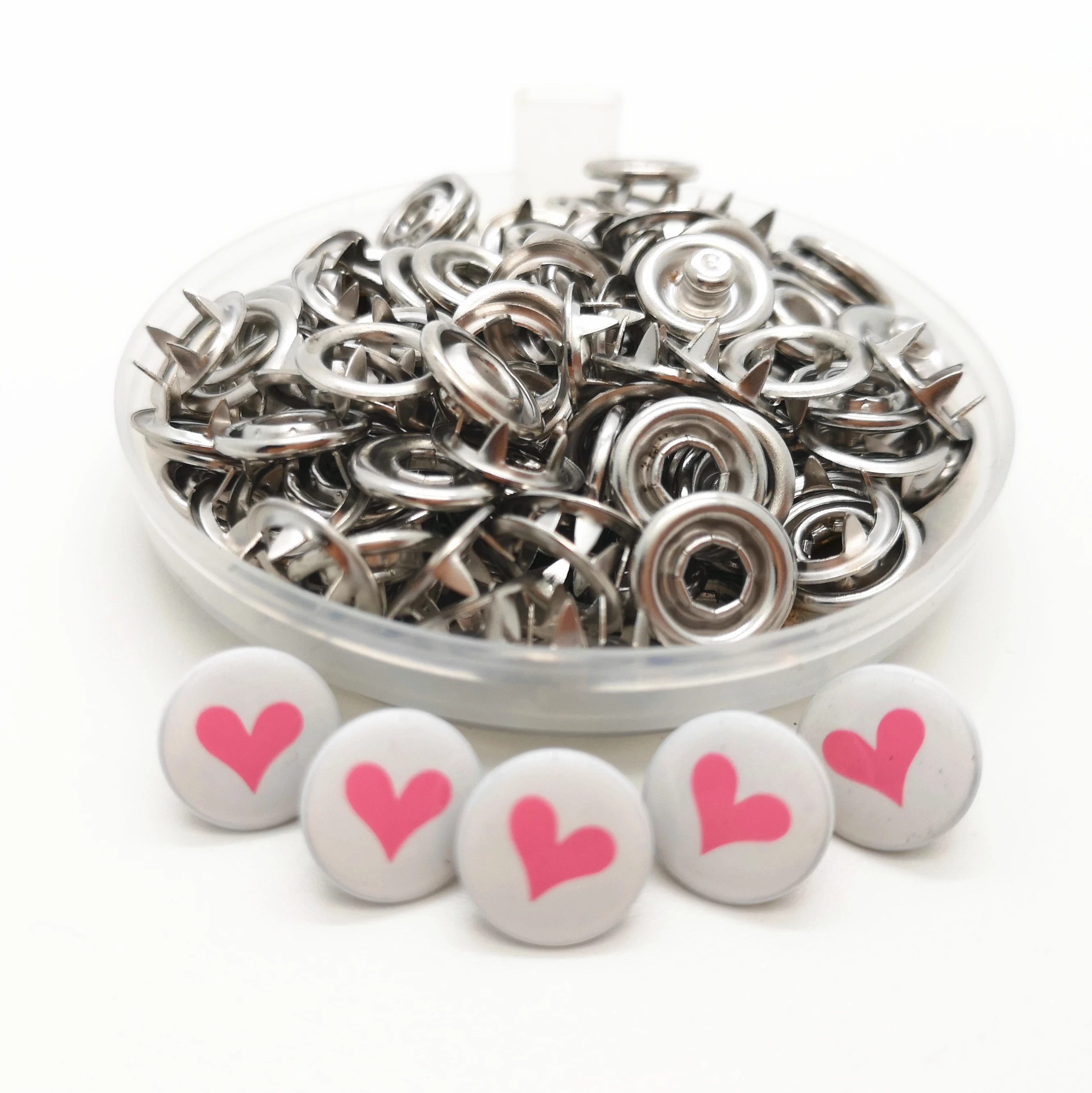 

50 Set 11mm HEART PRINT Press Studs Snap Popper Prong Fastener Buttons Sewing Craft DIY New Customized