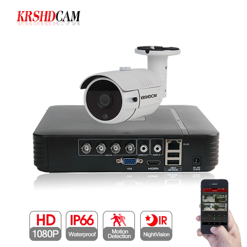KRSHDCAM 1CH Security CCTV System AHD DVR 30M IR 1PCS 1080P CCTV Camera font b Outdoor