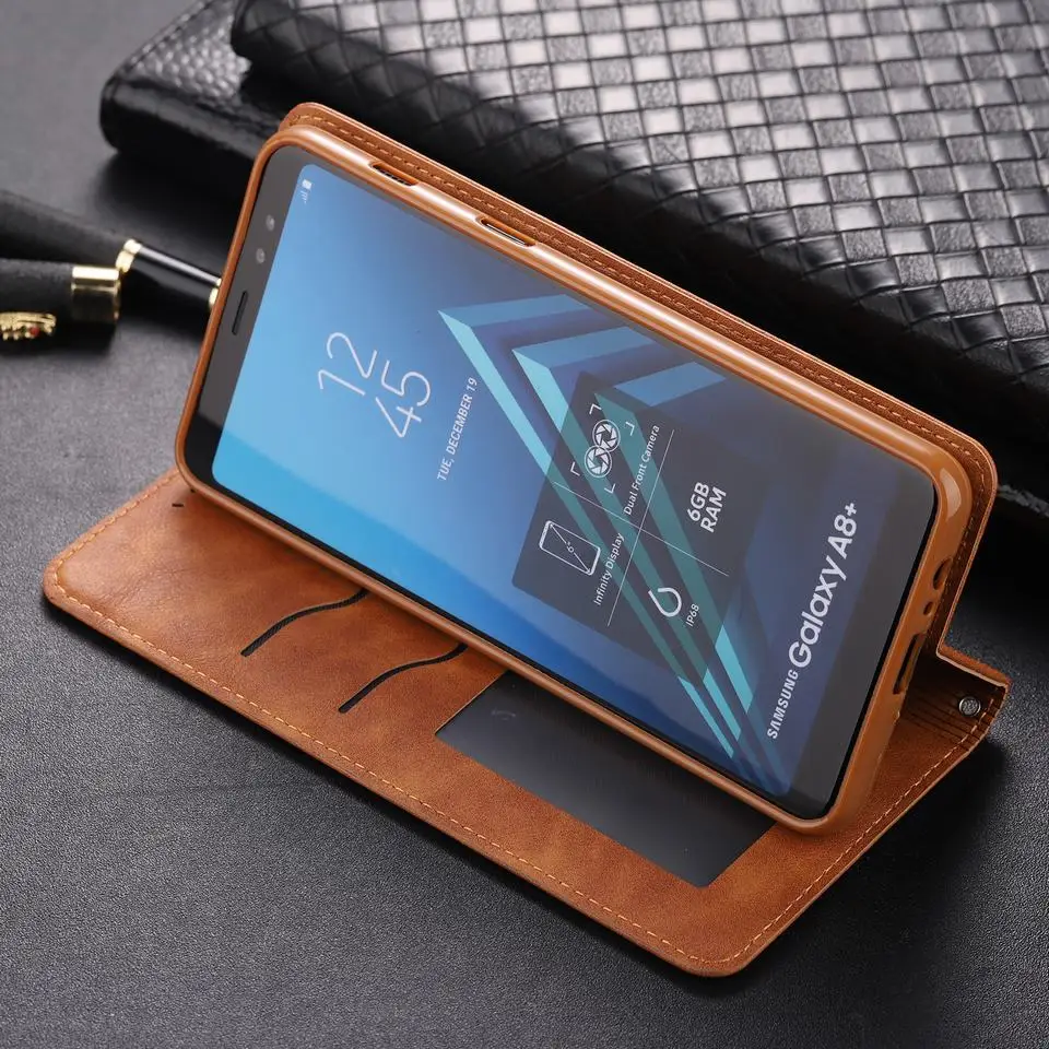 Чехол для Samsung Galaxy A8 чехол Samsung A8 Plus откидная крышка кожаный кошелек Люкс чехол ретро складной протектор