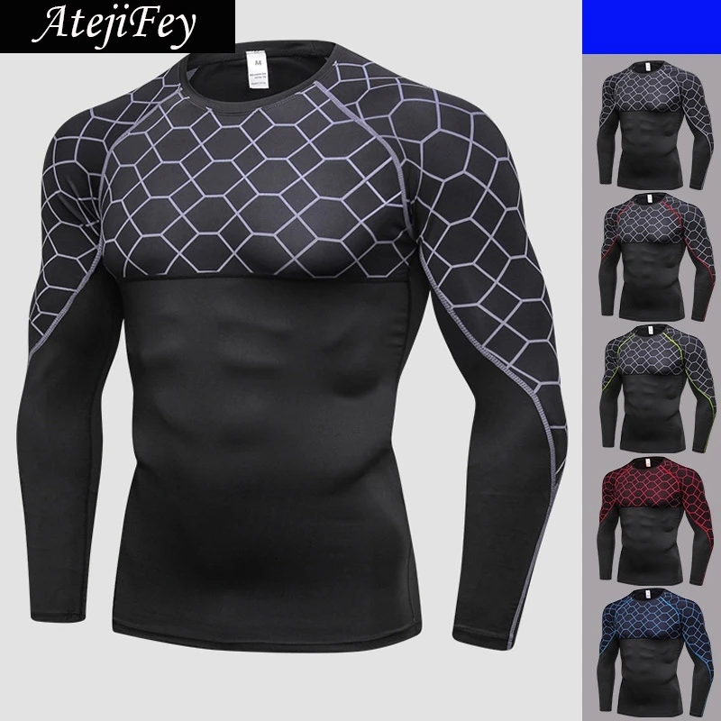 Compression Tee Muscle BodyBuilding Breathable Jogging Workout Men's T Shirt Fitness Running quick dry Long Sleeves Sport shirts |