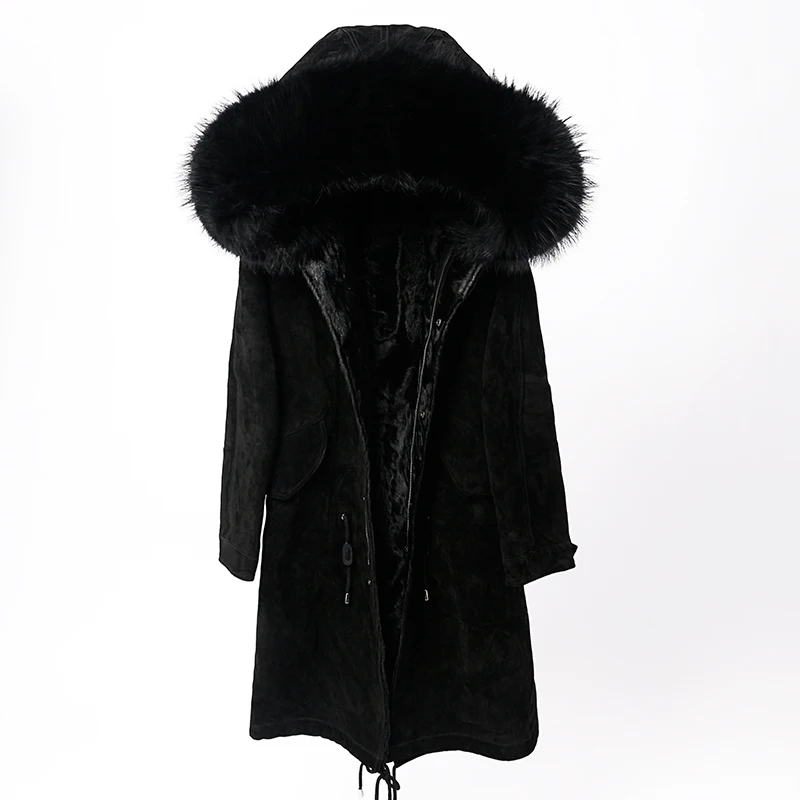 HUYOU женская повседневная куртка из натурального меха енота пальто размера плюс пальто из натурального меха - Цвет: Black