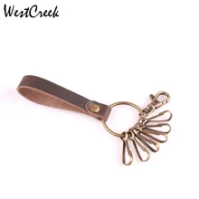 Женские/мужские кожаные минималистичные кошельки для ключей от бренда westкрик ручной работы, винтажные ключницы, автомобильный держатель для ключей с 6 кольцами для ключей