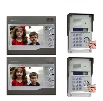 

ZHUDELE Security Intercom System For 2 Doors Kits 2X7"Video Door Phone+2XHD FRID Panel Camera w/t Password&ID Card Unlocking