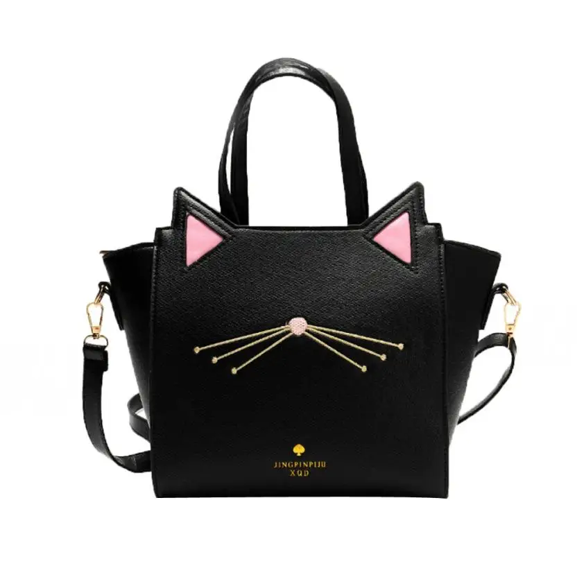 Модная женская сумка через плечо, Большая вместительная сумка, Милая женская сумка через плечо с кошачьими ушками, кожаная сумка А28 30 - Цвет: Черный