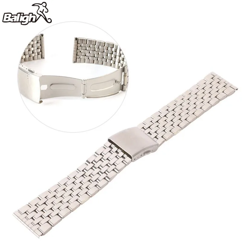 

Stainless Steel Metal Strap Silver Watch Band Unisex Bracelet Double Fold Deployment Clasp Watch Buckle 18-22mm