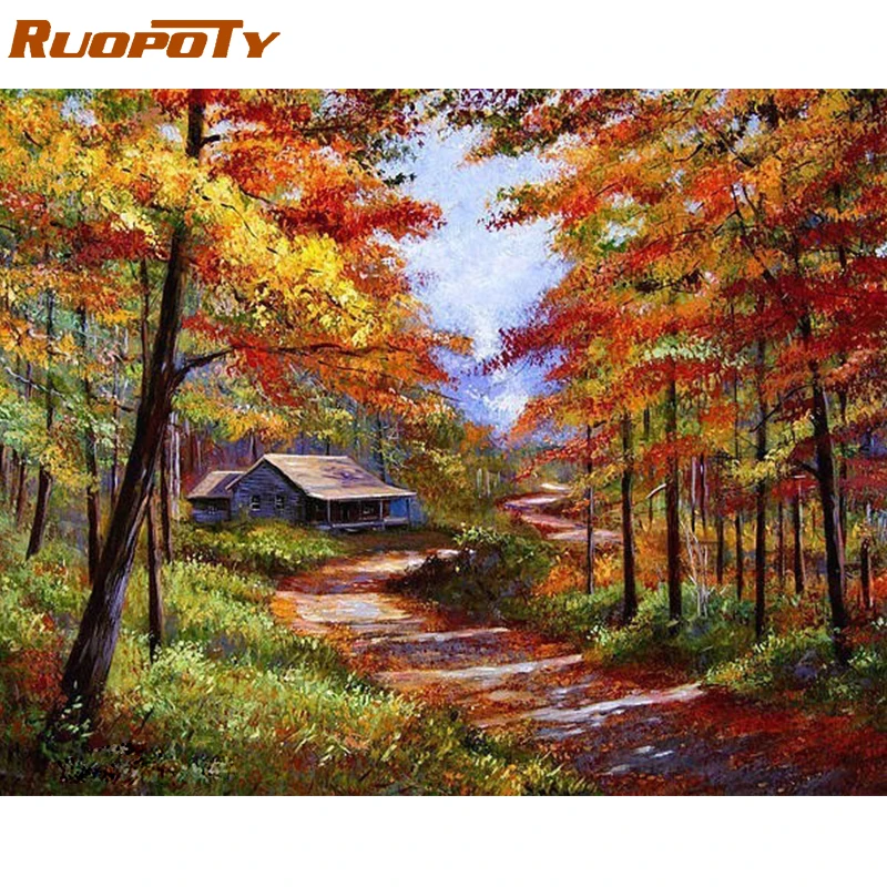 

RUOPOTY Frame Autumn Landscape DIY Painting By Numbers Mordern Wall Picture Handpainted Oil Painting On Canvas For Wall Art