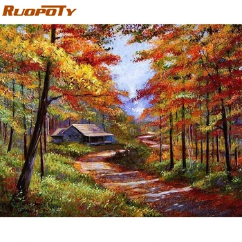 

RUOPOTY Frame Autumn Landscape DIY Painting By Numbers Mordern Wall Picture Handpainted Oil Painting On Canvas For Wall Art