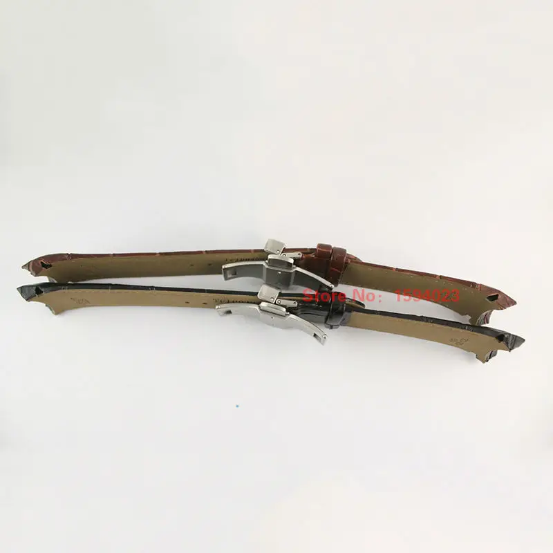 Goede 23mm (Gesp 20mm) t035617A T035439 Hoge Kwaliteit Zilveren Vlinder Gesp + Bruin Zwart Lederen gebogen end Horlogeband