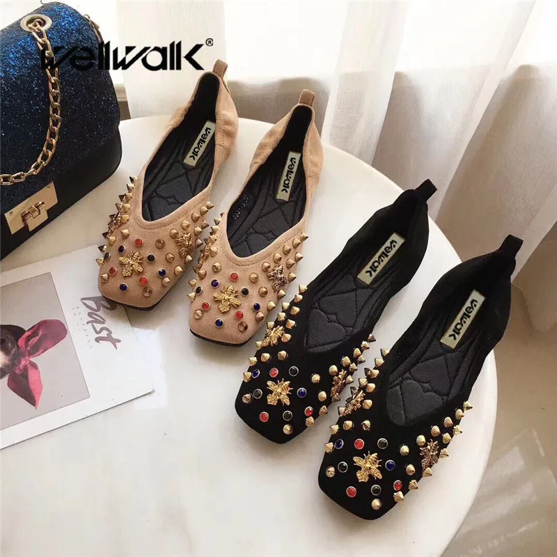 

Wellwalk Flats Shoes Women Ballerina Flats Women Shoes Black Flats Ladies Loafers Slip-on Bee Shoes For Women Ballet Flats