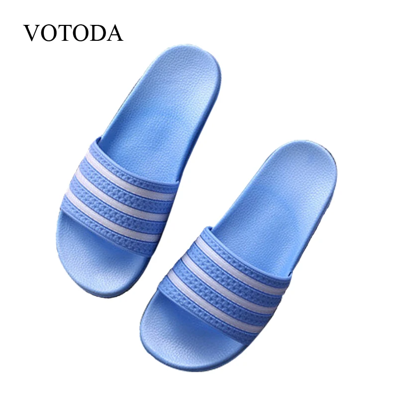 

Female Summer Classic Striped Slippers Couple Home Bathroom Non-slip Slippers Quality PVC Beach Flip Flops Good toughness Shoes