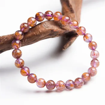 

Genuine Natural Rutilated Quartz Cacoxenite Gemstone Bracelets For Women 7mm Stretch Round Crystal Bead Bracelet