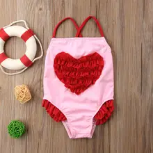 Детский купальный костюм для девочек; купальник бикини для девушек купальный костюм Пляжная плиссированные любовь строп Цельный купальник A1