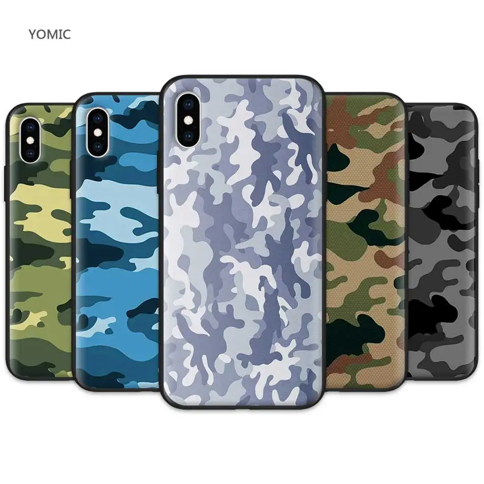 

Mobile Phone Case Cover for Apple iPhone XR 7 8 6 6S Plus X XS MAX 5 5S SE Black Silicone Case Camouflage Camo military Army