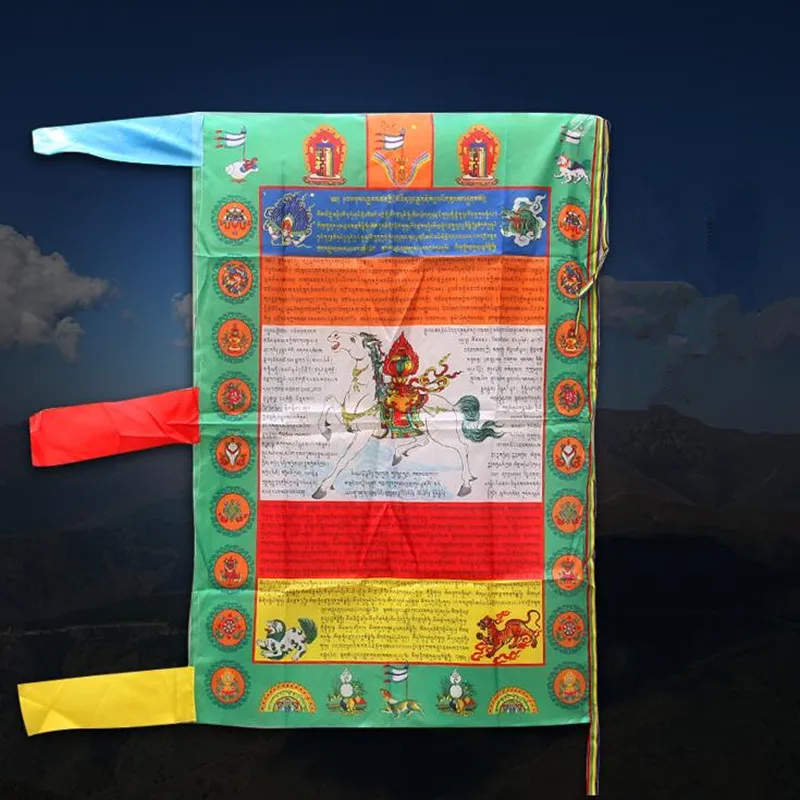 

100*70cm Silk Cloth Multi-color Handmade Rulai Sutra Mantra Scriptures Vertical Colored Printed Tibetan Vertical Prayer Flags