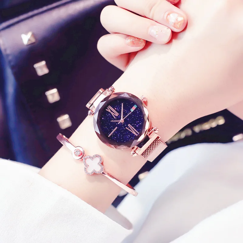 Elegant Purple Women Watches Starry Sky Fashion Lady Quartz Clock Magnet Buckle Casual Business Party Girls Gift Wristwatch