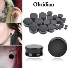 2 Pcs Obsidisn Natural Stone Ear Tunnel Plugs and Gauges Flesh Body Piercing jewelry Ear Reamer Expander Stretching 5mm-25mm
