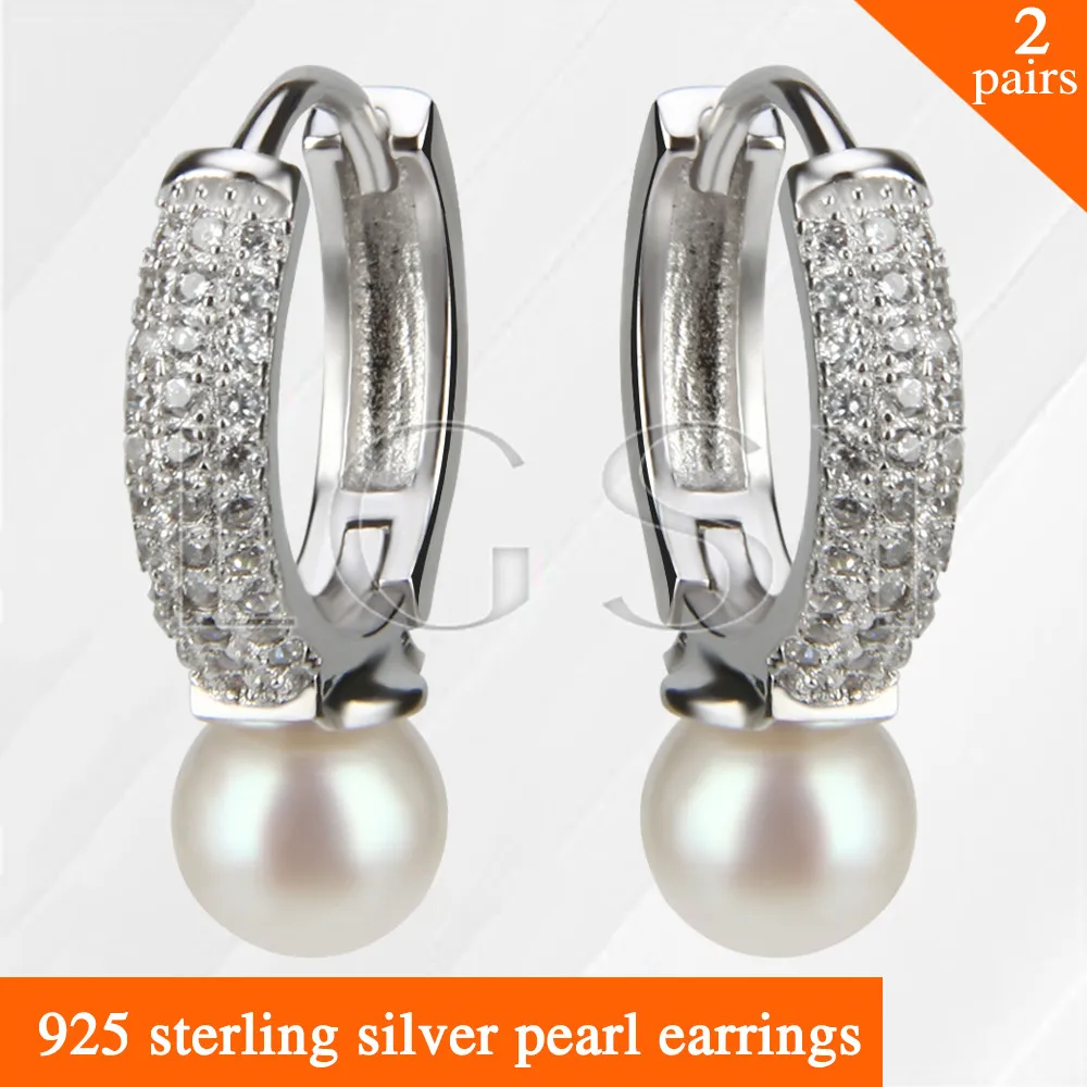 

LGSY 2pairs Latest beautiful Round design 925 sterling silver girl jewelry pearl earring