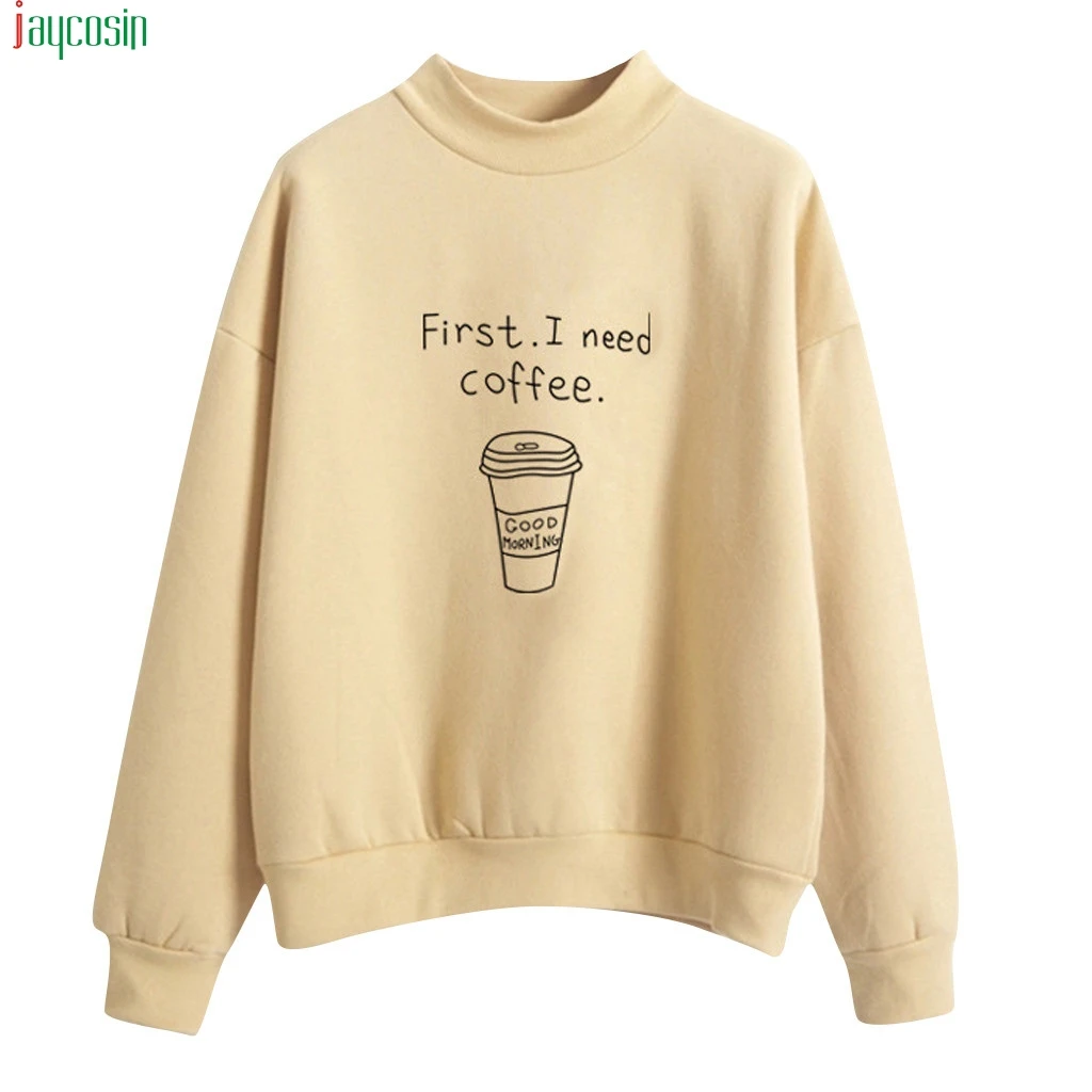 

JAYCOSIN Sweatshirt Women winter collar long sleeve cute Coffee cup pattern plus size loose female funny Harajuku Sweatshirts