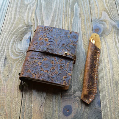 

Wholesale creative carved 100% genuine leather cowhide custom diy notebook retro business notebook