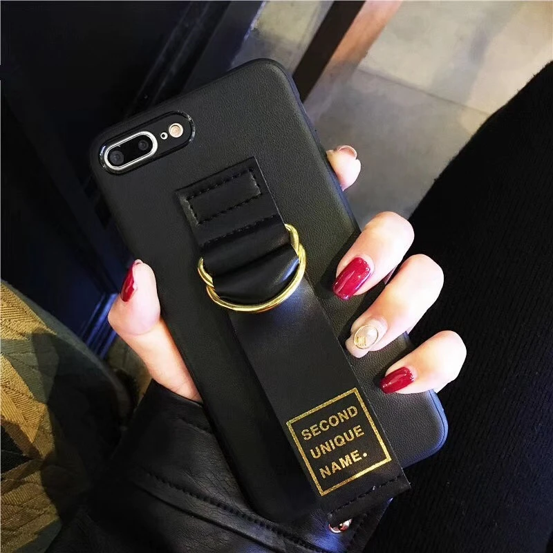 

Korea ins Second Unique Name leather hot stamping letters logo luxury wristband soft TPU case for iphone 6 6s 7 8 plus 10 X