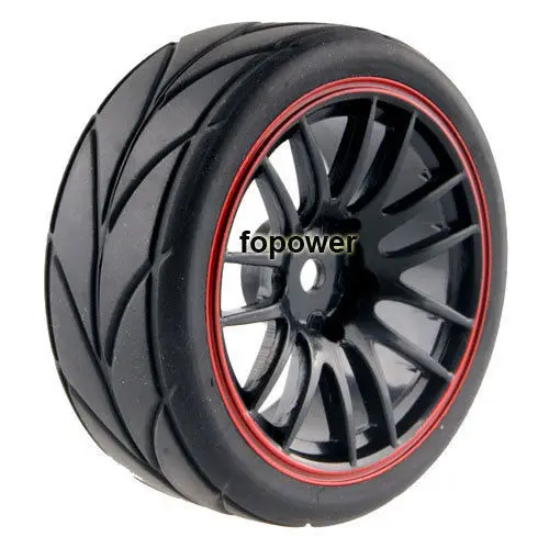 4pcs RC Flat Racing Tires Tyre Wheel Rim Fit HSP HPI 1:10 On-Road Car 602-8003 