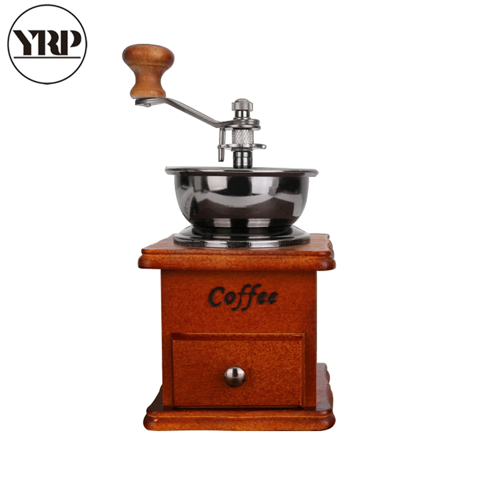 

YRP Classical Wooden Manual Coffee Grinder Hand Stainless Steel Retro Coffee Spice Hand-crank Roller Coffee Mill Coffee Tools